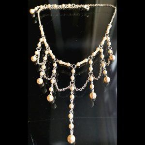 Vintage cream pearl lace  necklace Czech jewelry